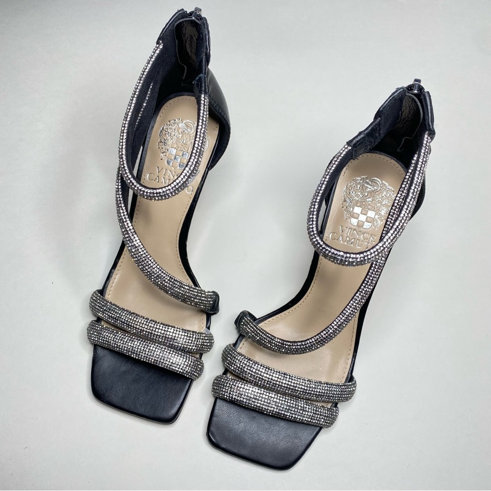 Vince Camuto Black Rhinestone Ankle Strap Kitten Heels — 5M